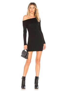 Lovers + Friends Eden Sweater Dress Women M Black Off Shoulder Chic Minimalist